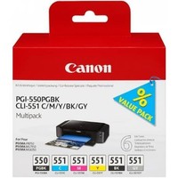 Canon PGI-550+CLI-551 [6496B005] MultiPack (6496B001+6508B001+6509B001+6510B001+6511B001+6512B001) schwarz, schwarz, cyan, magenta, gelb, grau Tinte