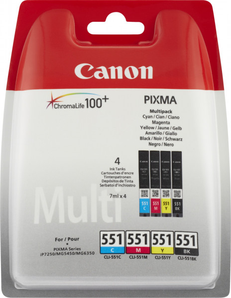 Canon CLI-551 [6509B009] MultiPack (6508B001+6509B001+6510B001+6511B001) schwarz+cyan+magenta+gelb Tinte