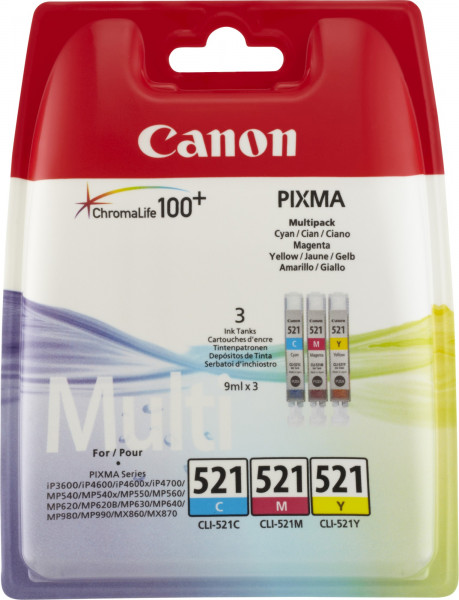 Canon CLI-521z [2934B010] MultiPack (2934B001+2935B001+2936B001) cyan+magenta+yellow Tinte