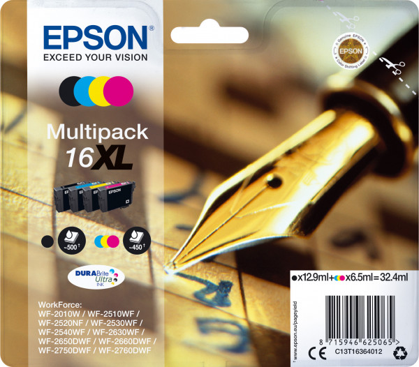 Epson 16XL [C13T16364012] HC MultiPack (T1631+T1632+T1633+T1634) schwarz+cyan+magenta+gelb Tinte