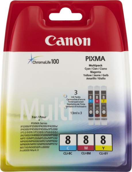 Canon CLI-8C+M+Y [0621B029] MultiPack (0621B001+0622B001+0623B001) cyan+magenta+yellow Tinte