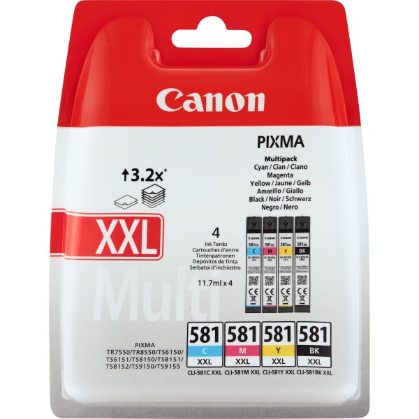 Canon CLI-581XXL BK+CMY [1998C005] HC+ MultiPack (1998C001+1995C001+1996C001+1997C001) black+cyan+magenta+yellow Tinte