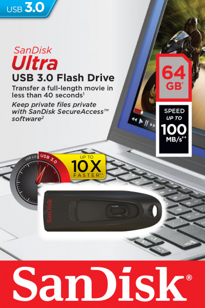 USB-Stick Sandisk Ultra [SDCZ48-064G-U46] 64GB USB3.0 SecureAccess Software 128-Bit-Datei-Verschlüsselung Kennwortschutz