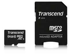 Speicherkarte Transcend Premium [TS64GUSDXC10] 64GB microSDXC UHS-I Class10 45MB/s MLC inkl. Adapter